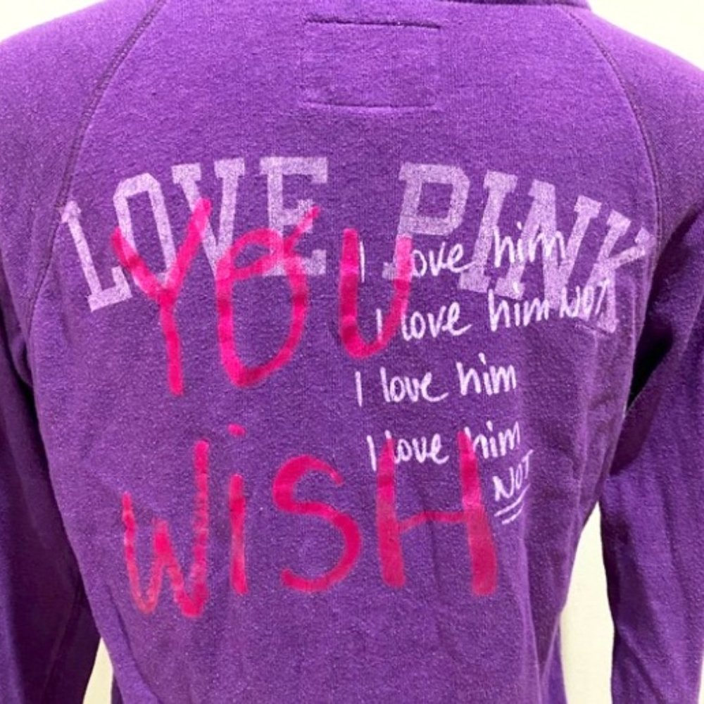 PINK Victoria's Secret Purple Zip Up PURPLE GRAPHIC Small EUC - Picture 2 of 6
